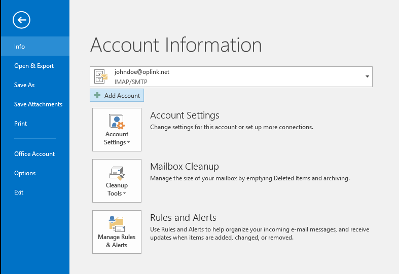 Outlook 2016: Email Setup Guide - Knowledgebase - Oplink.net
